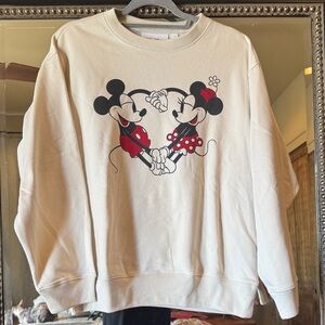 Women’s Disney Cream Mickey and Minnie heart Sweatshirt NEW WITH TAGS M